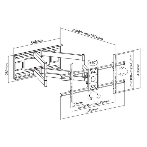 Support Mural Articulé Ultra Extensible Pour Écran TV 55"- 95"