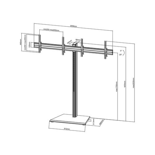 Support Sur Pied Pour 2 Écrans TV 50'' - 55'' - Hauteur 175cm - à Poser - Inclinable