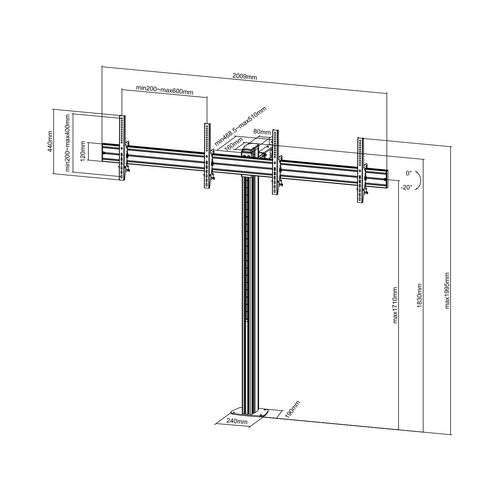 Support Sur Pied Pour 2 Écrans TV 50'' - 55'' - Hauteur 175cm - à Visser - Inclinable