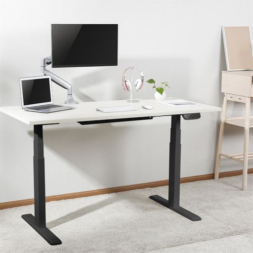 Bureau Motorisé Assis-debout 150x75cm Plateau Blanc/pied Noir