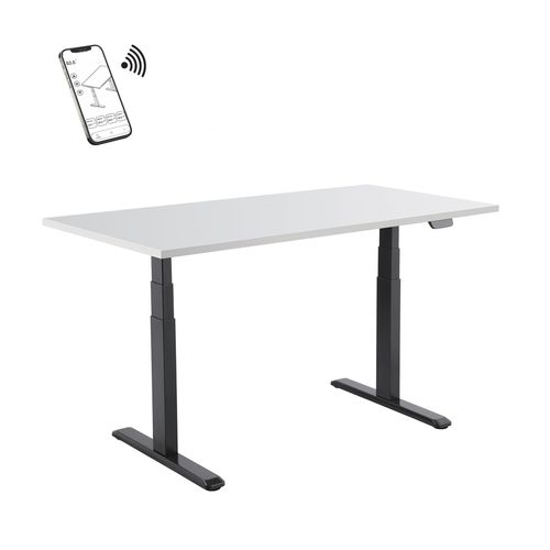 Bureau Motorisé Assis-debout 150x75cm Plateau Blanc/pied Noir