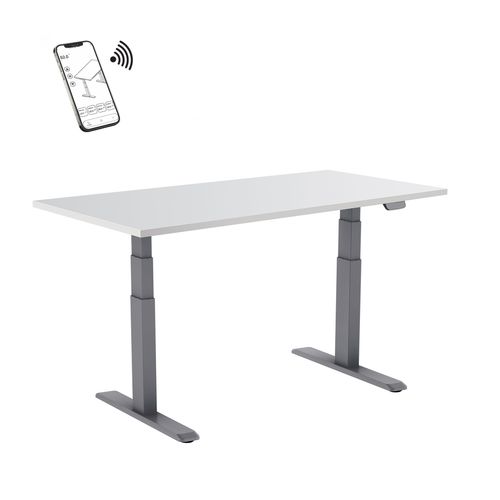 Bureau Motorisé Assis-debout 150x75cm Plateau Blanc/pied Gris
