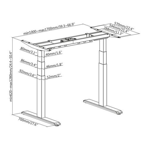 Bureau Motorisé Assis-debout 120x75cm Plateau Noyer/pied Gris