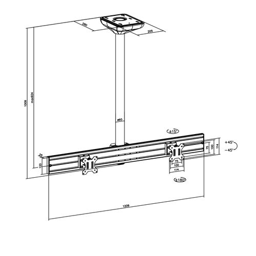 Support TV Plafond Menu Board 2 Écrans 32'' - Hauteur 100 Cm