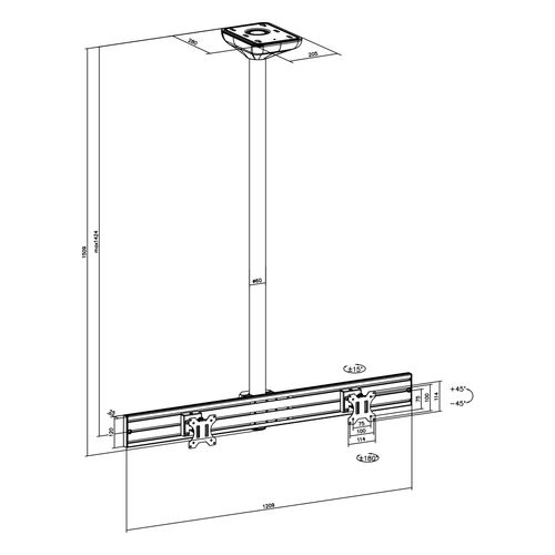 Support TV Plafond Menu Board 2 Écrans 32'' - Hauteur 150 Cm