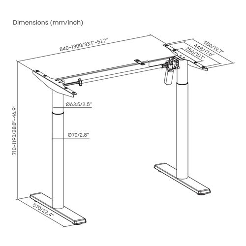 Pied De Bureau Motorisé Assis-debout, Hauteur 70-120 Cm, Blanc