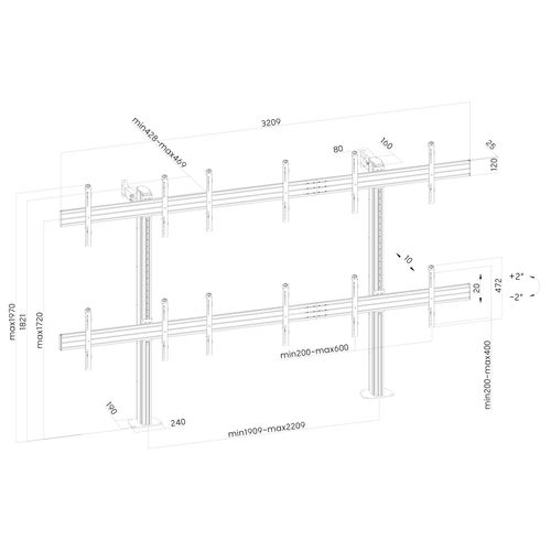 Support TV Sur Pieds - 6 Écrans 45''-50'' - Hauteur 180 Cm - à Visser