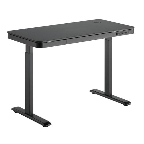Bureau Motorisé Assis-debout 118x60cm Avec Tiroir Et Chargeur Sans Fil, Plateau Noir/pied Noir
