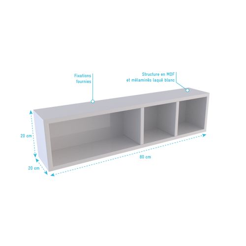 Etagère Murale 80x20x20cm Blanche De Rangement 3 Emplacements - Personalyz Triplo