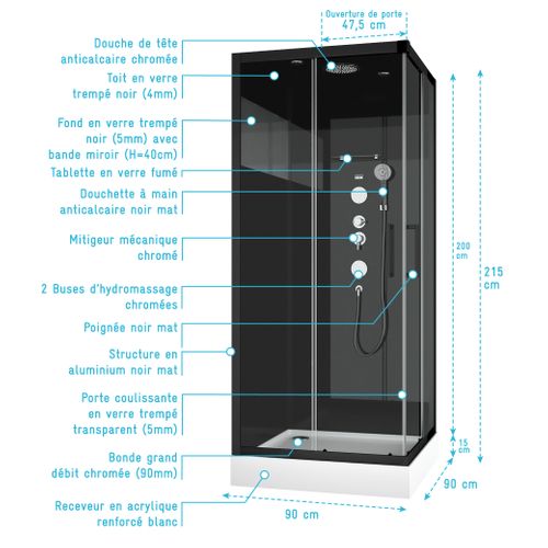 Cabine De Douche Black Mirror Carrée - 90x90 Cm - Noir