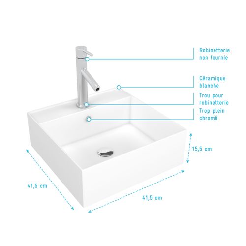 Vasque à Poser Carrée En Céramique - 41x41x15cm - Squary