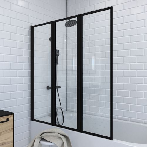 Pare Baignoire Pivotant 3 Volets Noir Mat - 125x143 Cm - Verre Trempé 4 Mm - Zaggy Dark