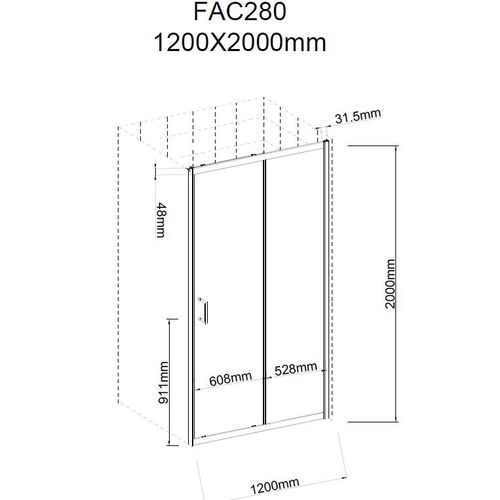 Porte De Douche Coulissante 120x200 Cm - Verre Transparent - Profilé Noir - Crush