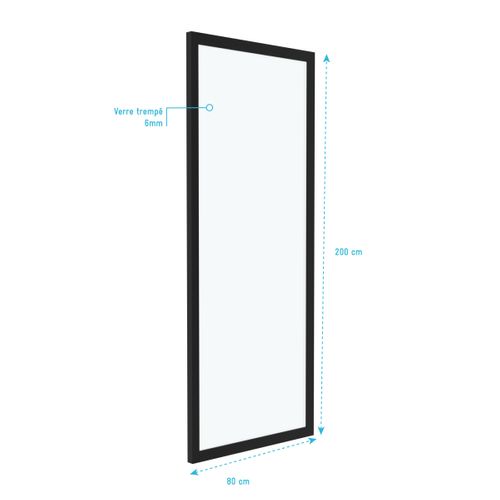 Retour Pour Paroi Pour Douche - 80x200 Cm - Profile Noir Mat - Verre Transparent 6mm