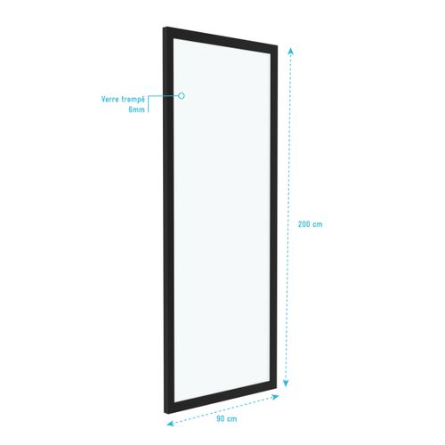 Retour Pour Paroi Pour Douche - 90x200 Cm - Profile Noir Mat - Verre 6mm