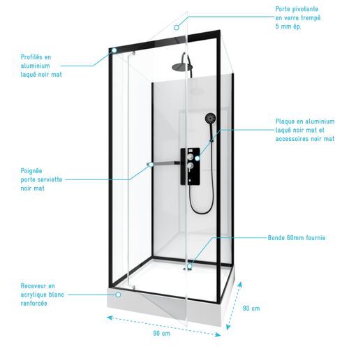 Cabine De Douche Style Indus - 90x90x230 Cm - Noir