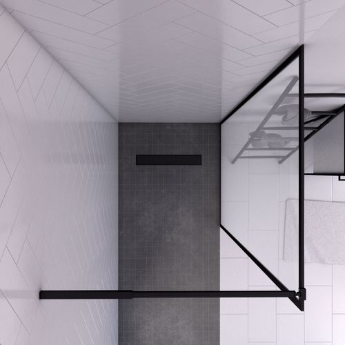 Paroi De Douche 90x200 Cm - Cadre Et Bras Aluminium Noir Mat - Dark Contouring