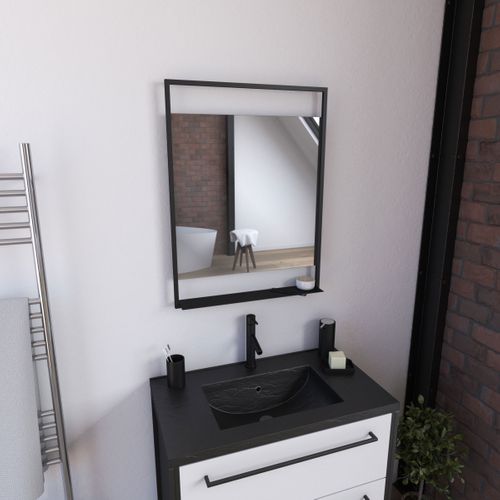 Miroir Salle De Bain LED Auto-éclairant 60x80cm - Laqué Noir Mat - Framed Mirror LED