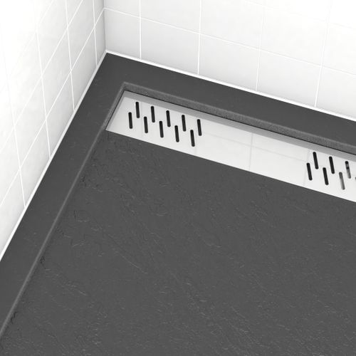 Receveur En Acrylique Gris Effet Pierre 80x100x4 Cm - Grille Linéaire Chrome - Meteora