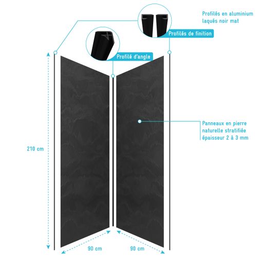 Pack De 2 Panneaux Muraux Pierre Ardoise 90+90x210 Cm Avec Profilés Noir Mat - Stone'it
