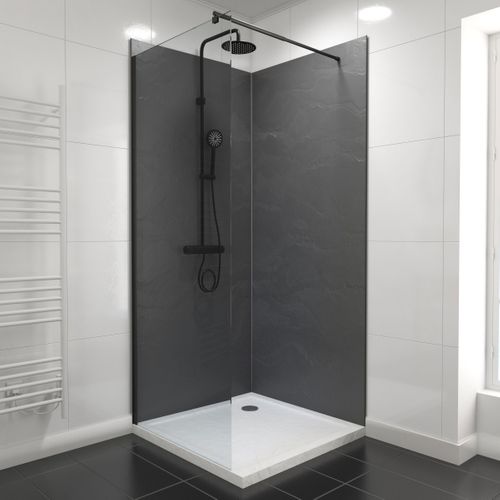 Pack De 2 Panneaux Muraux Pierre Ardoise 90+90x210 Cm Avec Profilés Noir Mat - Stone'it