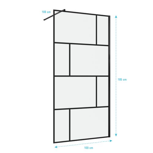 Paroi De Douche à L'italienne Serigraphie Type Brique - 100x195cm - Profile Noir Mat - Verre 5mm