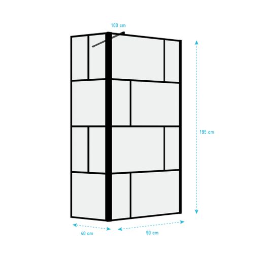 Paroi De Douche Avec Pivot 90+40x195cm - Sérigraphie Type Briques Et Profilés Noir - Dark Blocks