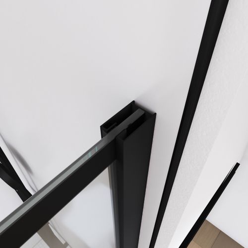 Paroi De Douche Avec Pivot 90+40x195cm - Sérigraphie Type Briques Et Profilés Noir - Dark Blocks