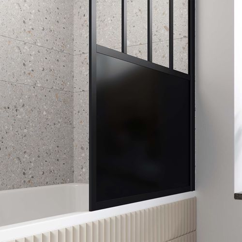Pare Baignoire Pivotant 130x75cm Type Industriel - Profilé Noir Mat - Verre Trempé - Glassy Screen