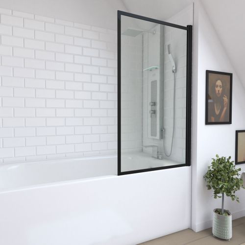 Pare Baignoire Rabattable 75x130cm - Finition Noir Mat - Dark Contouring Screen