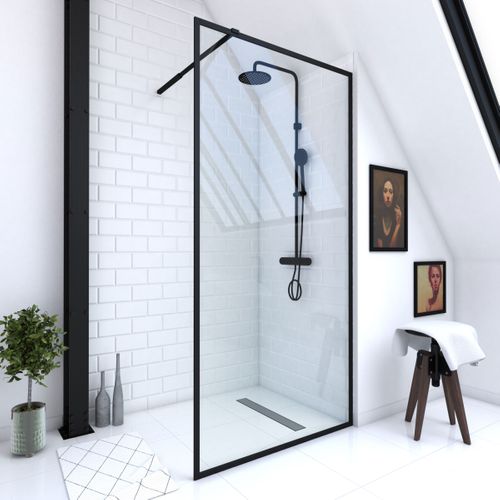 Paroi De Douche 100x200 Cm - Cadre Et Bras Aluminium Noir Mat - Dark Contouring
