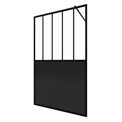 Paroi De Douche 120x200 Cm Type Verriere - Verre Trempe Et Structure Aluminium Noir Mat