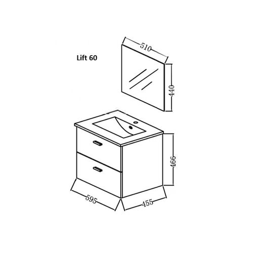 Meuble Vasque 60 Cm Suspendu 2 Tiroirs Finition Bois Avec Vasque Et Miroir - Bois