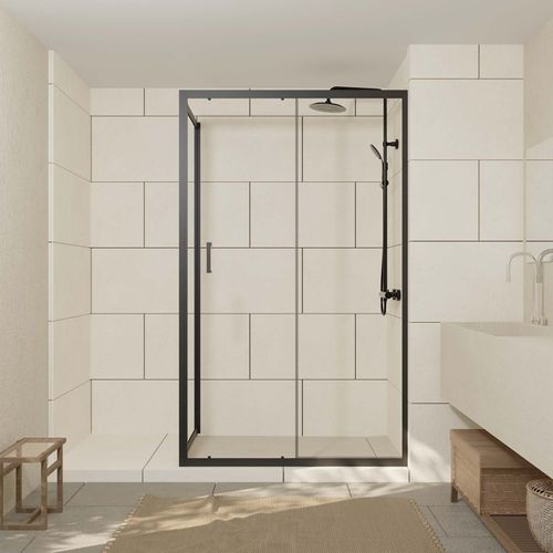 Paroi De Douche 1 Porte Coulissante + Retour 120x90x200 Cm - Verre 6 Mm - Profilé Noir - Crush