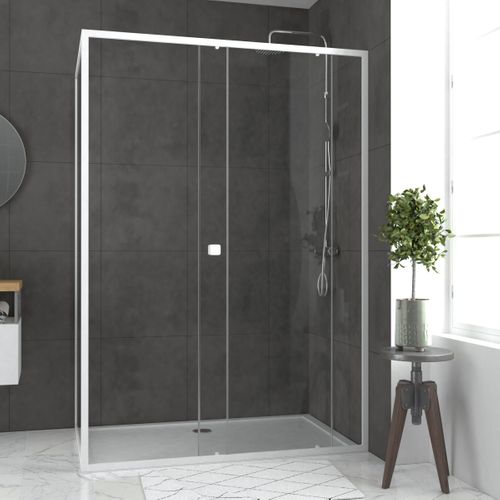Pack Porte De Douche Coulissante Blanc Extensible 140x185 + Paroi De Retour 80cm + Receveur - Whity