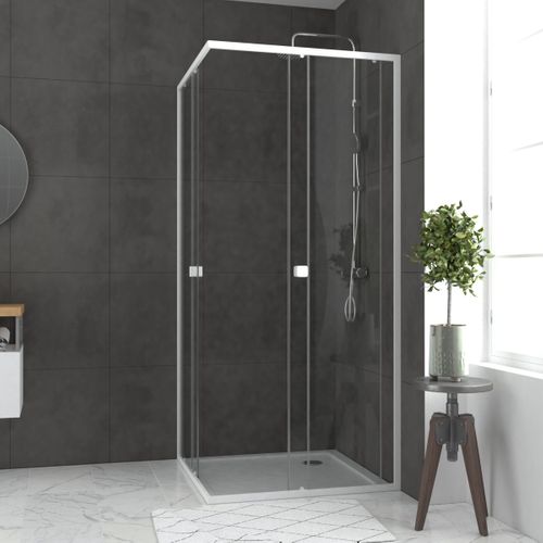 Pack Porte De Douche Coulissante Blanc De 78 à 90x185cm + Receveur 80x80 - Whity Slide