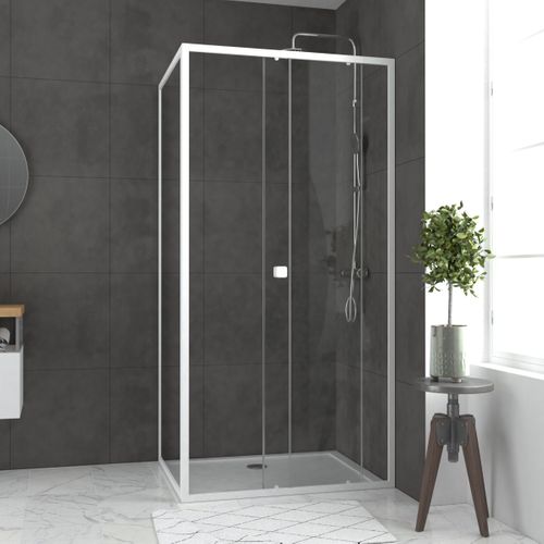 Pack Porte De Douche Coulissante Blanc 100x185 Cm + Paroi De Retour 80cm + Receveur à Poser - Whity