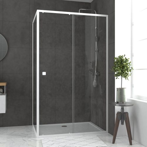 Pack Porte De Douche Coulissante Blanc 120x185 Cm + Paroi De Retour 80cm + Receveur à Poser - Whity