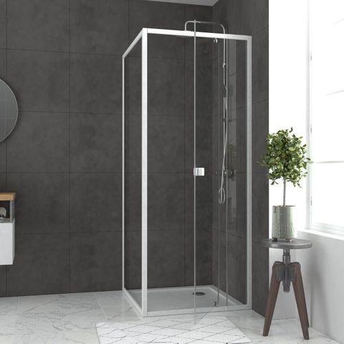 Porte De Douche Pivotante Extensible 78 à 90cm + Paroi De Retour 80 + Receveur 80x80 - Whity Pivot