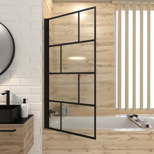 Pare Baignoire Rabattable Sérigraphié 80x140 Cm - Finition Noir Mat - Blocks Screen