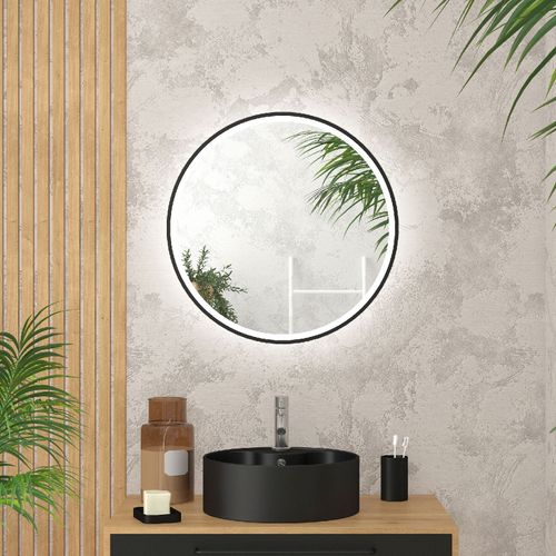 Miroir Rond à LEDs - 60x60 Cm - Noir