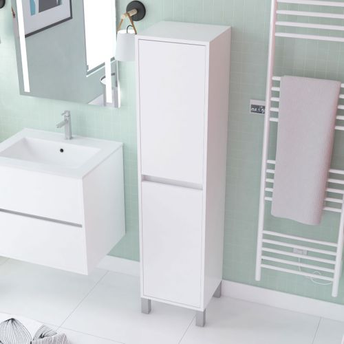 Colonne De Rangement Blanc Laqué Sur Pieds - Hauteur 160 Cm - 2 Portes - Xenos