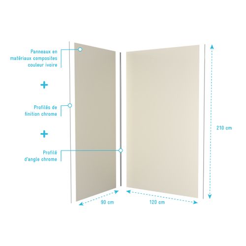 Lot De 2 Panneaux Muraux Aluminium Ivoire 90+120x210 Cm Avec Profilés Chrome - Wall'it