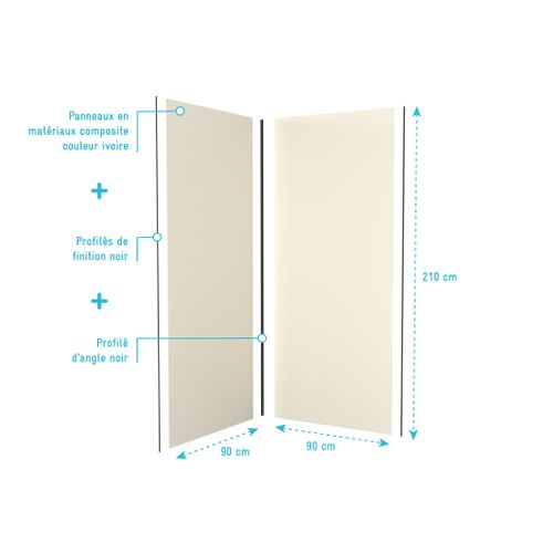 Lot De 2 Panneaux Muraux Aluminium Ivoire 90+90x210 Cm Avec Profilés Noir Mat - Wall'it