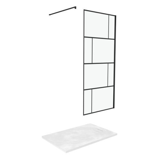 Pack Paroi De Douche 90x195 Cm + Receveur Blanc Effet Pierre 140x90 Cm
