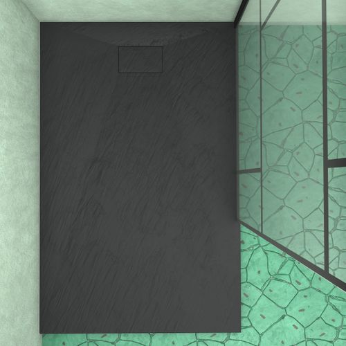 Pack Paroi De Douche 90x195 Cm + Receveur Noir Effet Pierre 140x90 Cm