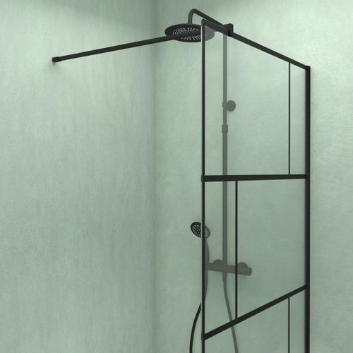 Pack Paroi De Douche 90x195 Cm + Receveur Noir Effet Pierre 140x90 Cm