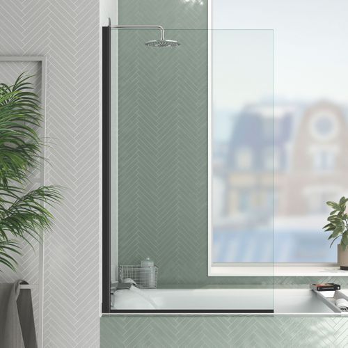 Pare Baignoire Rabattable 80x140cm - Profilé Noir Mat - Verre Trempé 4mm - Elementary