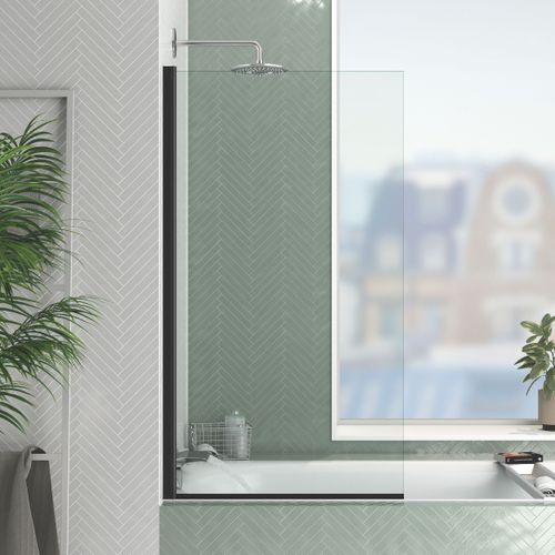 Pare Baignoire Rabattable 70x130cm - Profilé Noir Mat - Verre Trempé 4mm - Elementary