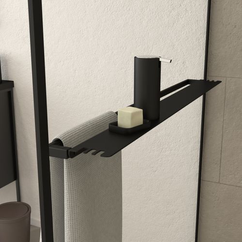 Paroi De Douche Noir Mat 120x200cm - Porte-serviette Et Étagère - Dark Contouring Shelf